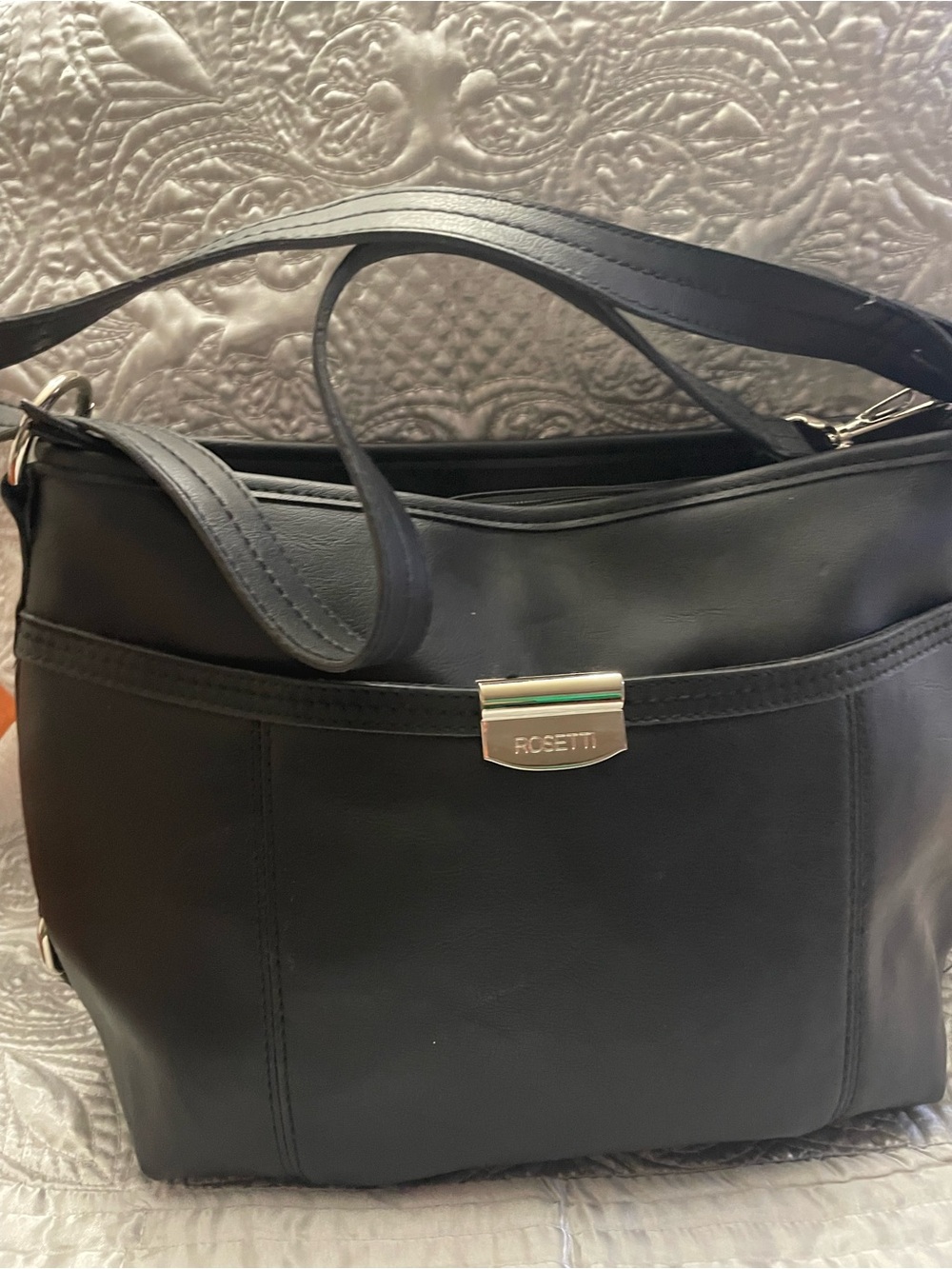 Rosetti Black Shoulder Tote with Silver Hardware